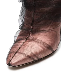 Women Off-White C/O Jimmy Choo Black Elisabeth 100 Tulle Wrapped Satin Boots -Off-White 12575555 12598484 1000