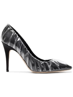 Women Off-White C/O Jimmy Choo Black Anne 100 PVC Wrapped Satin Pumps