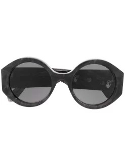 Women Off-White Marbled-effect Round-frame Sunglasses