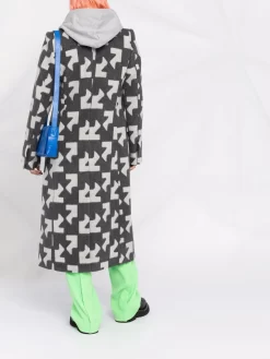 Women Off-White Geometric Pattern Overcoat -Off-White 17439060 36188950 1000