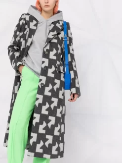 Women Off-White Geometric Pattern Overcoat -Off-White 17439060 36193001 1000