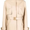 Women Off-White Single-breasted Belted-waist Coat