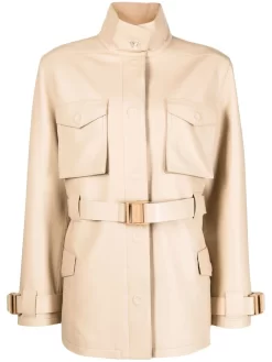 Women Off-White Single-breasted Belted-waist Coat