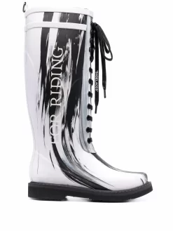 Women Off-White Slogan-print Metallic Rubber Boots