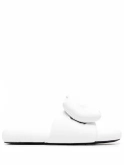 Women Off-White Extra Padded Bow Slides