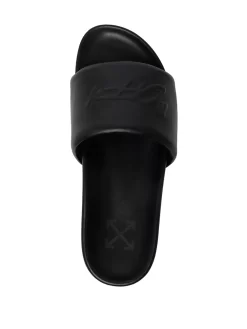 Men Off-White Logo-debossed Leather Slides -Off-White 18441477 39857602 1000