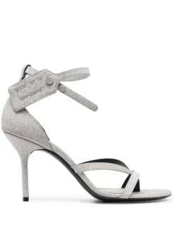 Women Off-White Zip-tie Glittered Leather Sandals