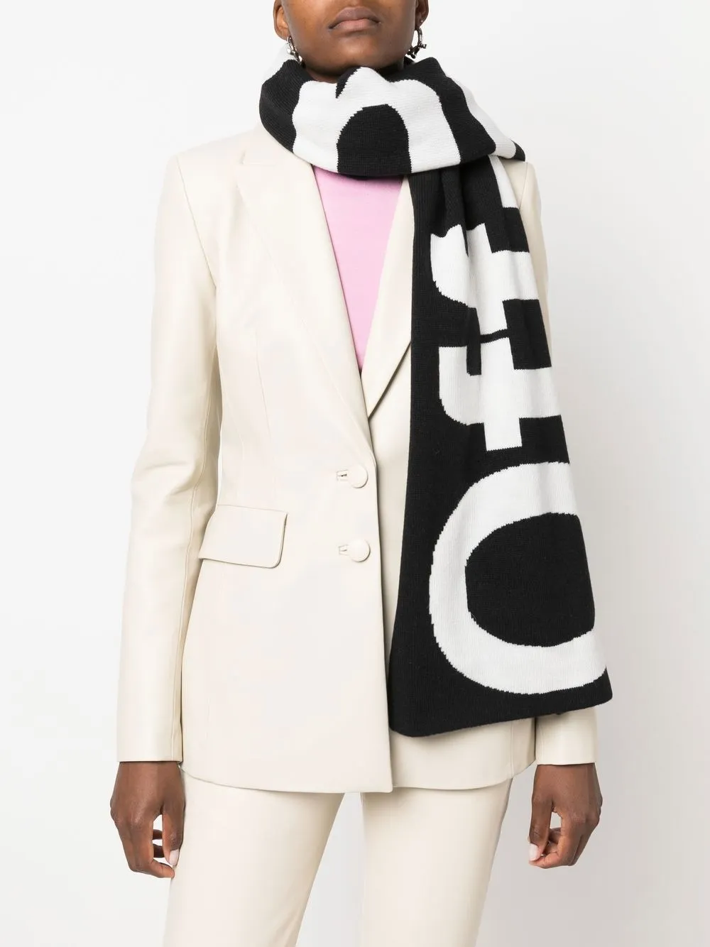 Women Off-White Ribbed-knit Intarsia-logo Scarf 2 Women Off-White Ribbed-knit Intarsia-logo Scarf - Image 2