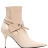 Women Off-White Zip Tie Pointed Leather Boots