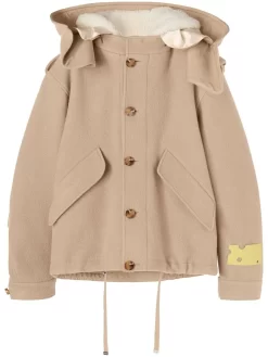 Women Off-White Hooded Short Parka Coat