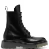 Men Off-White Sponge-sole Leather Combat Boots