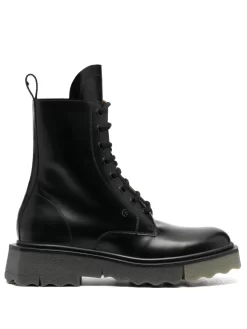 Men Off-White Sponge-sole Leather Combat Boots