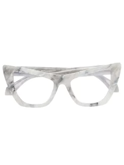 Women Off-White Marbled Cat-eye Glasses