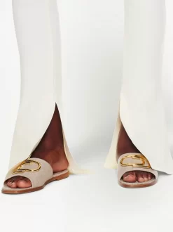 Women Off-White Logo-plaque Linen Slides -Off-White 19320948 44031536 1000