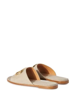 Women Off-White Logo-plaque Linen Slides -Off-White 19320948 44032130 1000