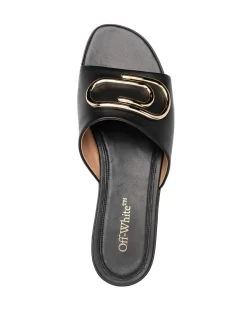 Women Off-White Paperclip Leather Sandals -Off-White 19322243 44111327 1000