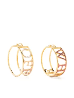 Women Off-White Logo Pavé Crystal Hoop Earrings