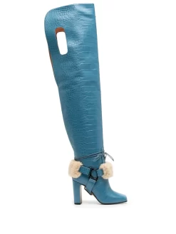 Women Off-White Shearling Ankle Strap Boots