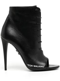 Women Off-White Open Toe Leather Boots