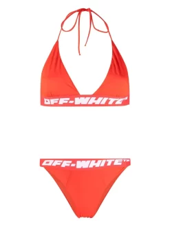 Women Off-White Logo-tape Bikini Set