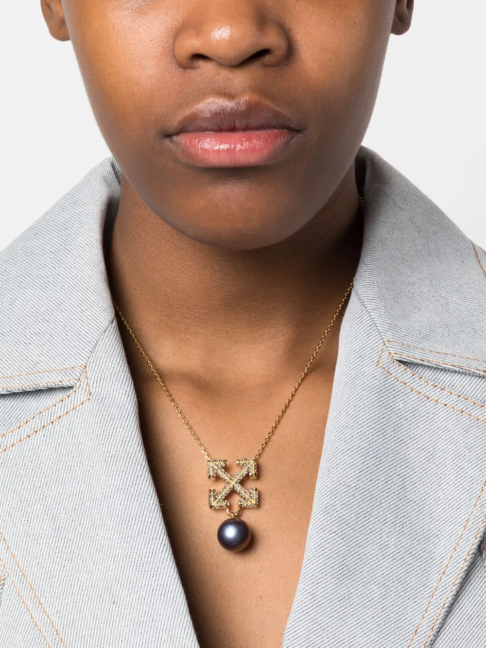 Women Off-White Arrows Crystal-embellished Pearl Necklace 2 Women Off-White Arrows Crystal-embellished Pearl Necklace - Image 2