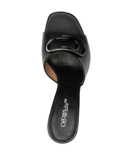 Women Off-White 100mm Logo-plaque Leather Mules -Off-White 20098873 50041299 1000