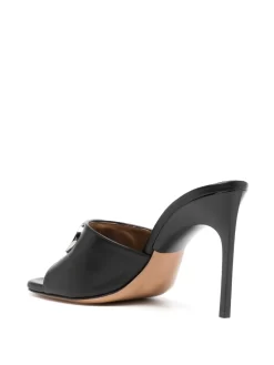 Women Off-White 100mm Logo-plaque Leather Mules -Off-White 20098873 50041300 1000