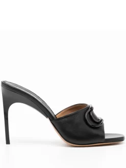 Women Off-White 100mm Logo-plaque Leather Mules