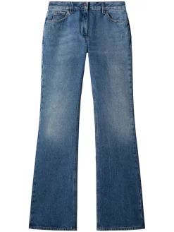 Women Off-White Cotton Flared Jeans